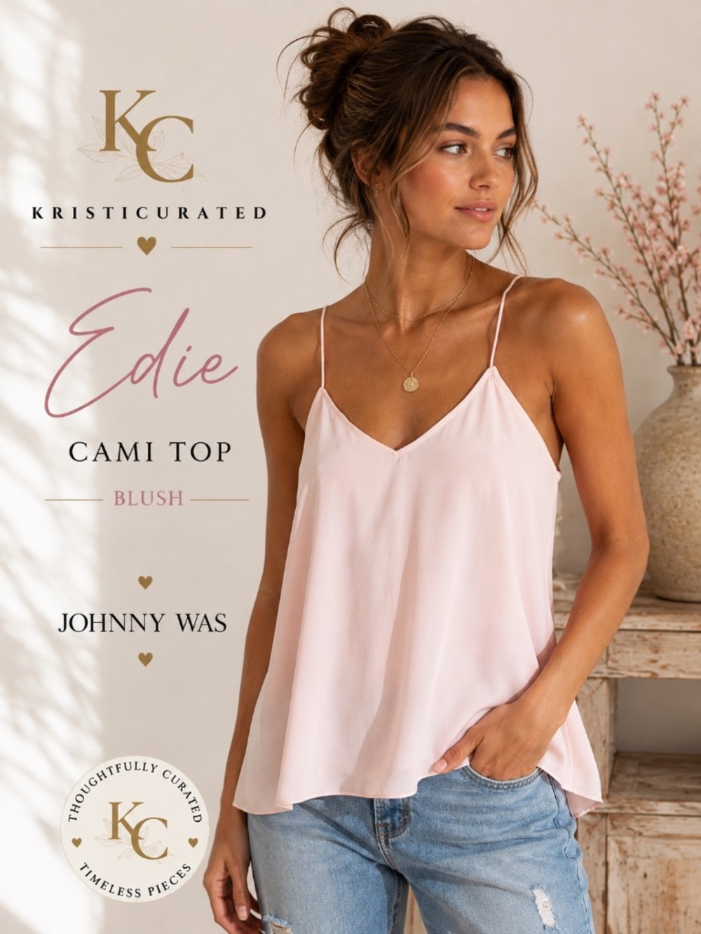 Johnny Was Edie Cami Top Blush Silk Blend NWT M